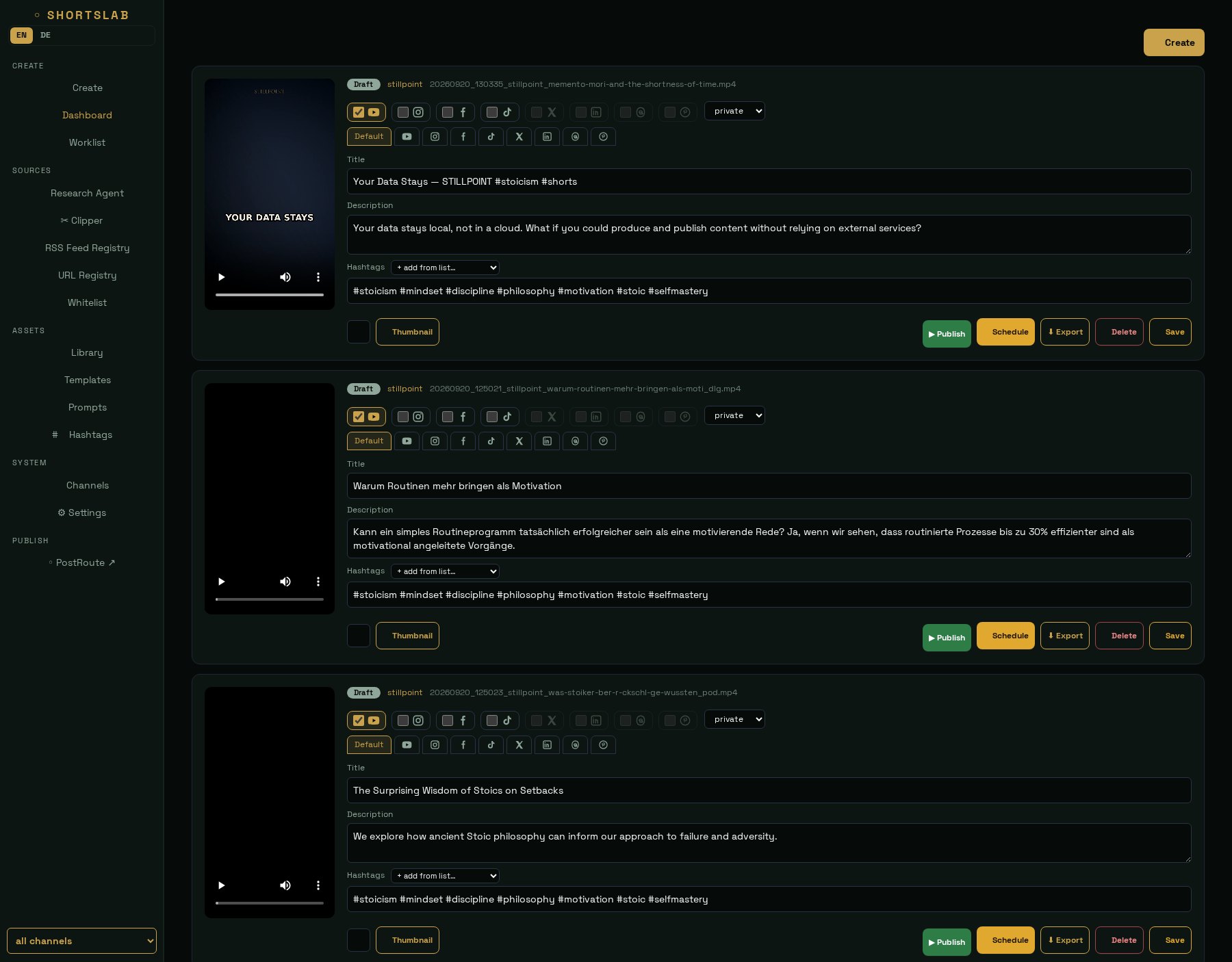 The ShortsLab dashboard